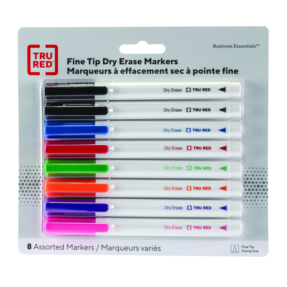 TRU RED™ Tank Dry Erase Markers, Chisel Tip, Assorted, 12/Pack