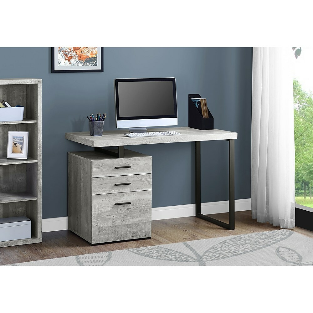 MONARCH SPECIALTIES Bureau de travail noir et dessus gris, gauche