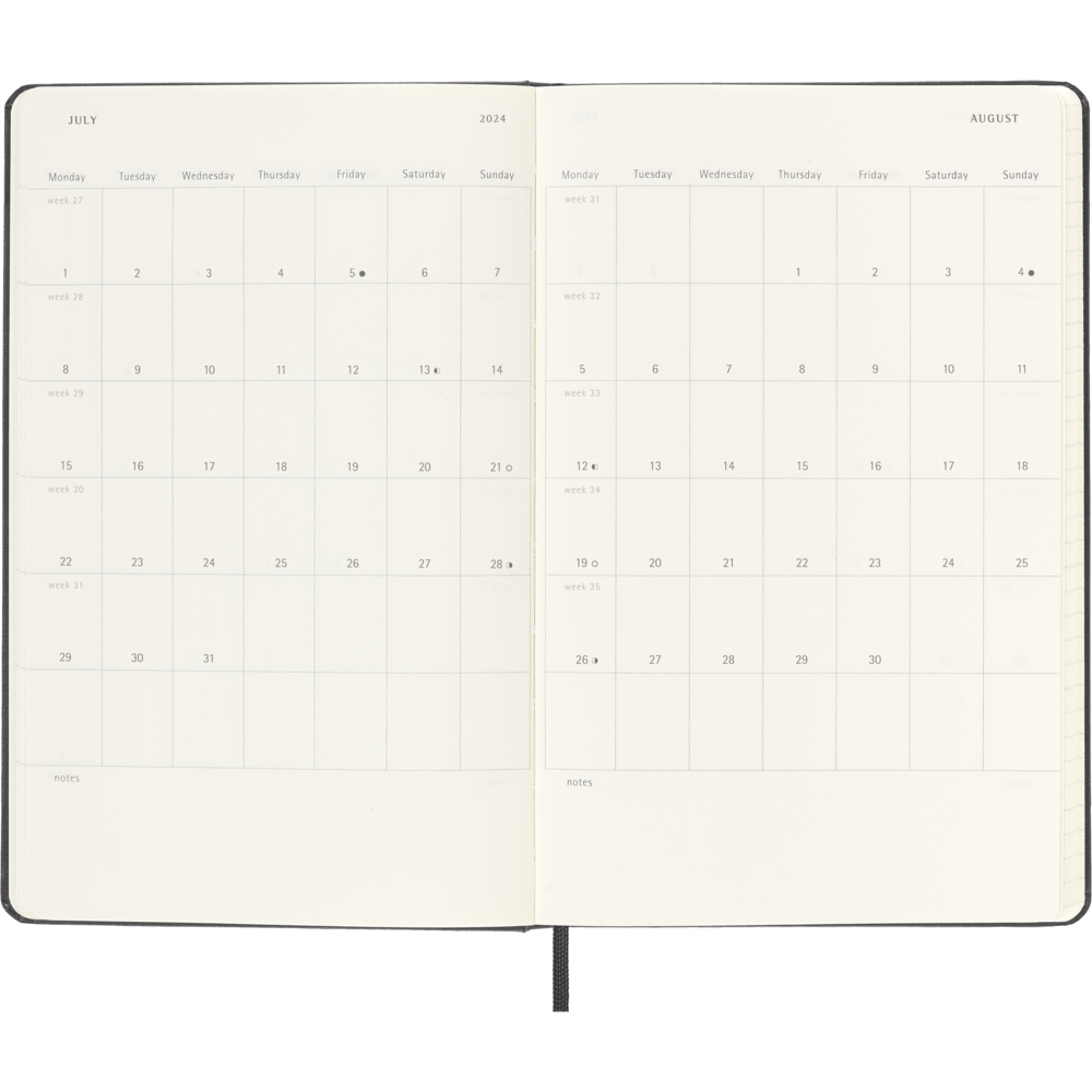  HBGDHB12WN3Y24  Moleskine - 2024 agenda semainier grand  couverture rigide - 5 po x 8,25 po - noir