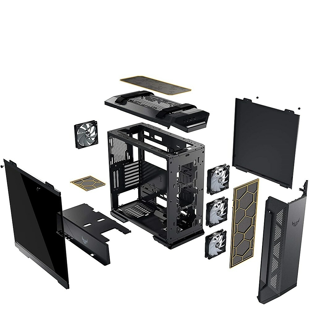 ASUS TUF Gaming GT501 Mid-Tower Computer Case for up to EATX Motherboards  with USB 3.0 Front Panel, Smoked Tempered Glass, Steel Construction, and  Four Case Fans (GT501 TUF GAMING CASE/GRY/WITH HANDL) 