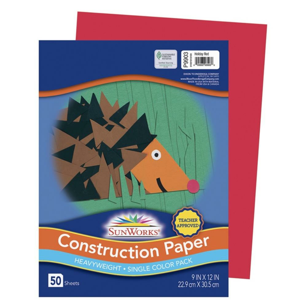 Sunworks Heavyweight Construction Paper, Holiday Red, 9 x12 - 50 sheets