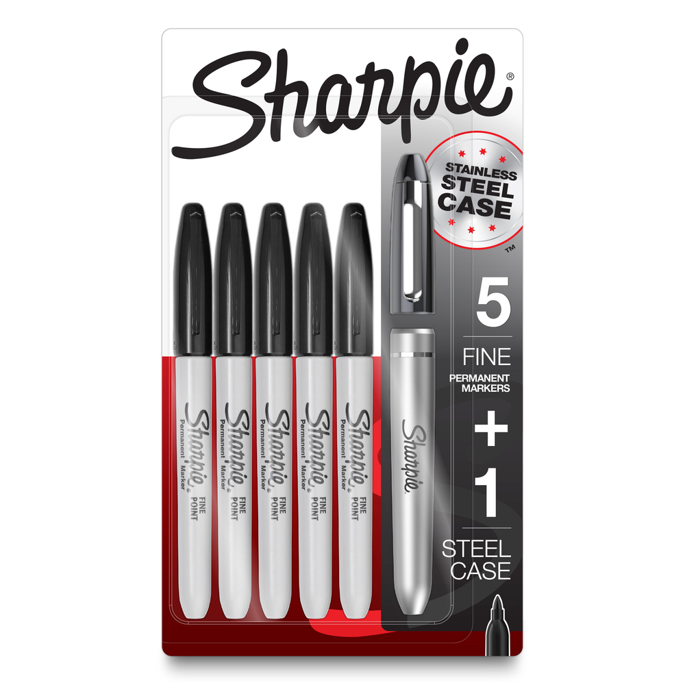  PAP2135418  Sharpie - Étui à marqueurs en acier inoxydable de  Sharpie + marqueurs Sharpie à pointe fine encre - noire