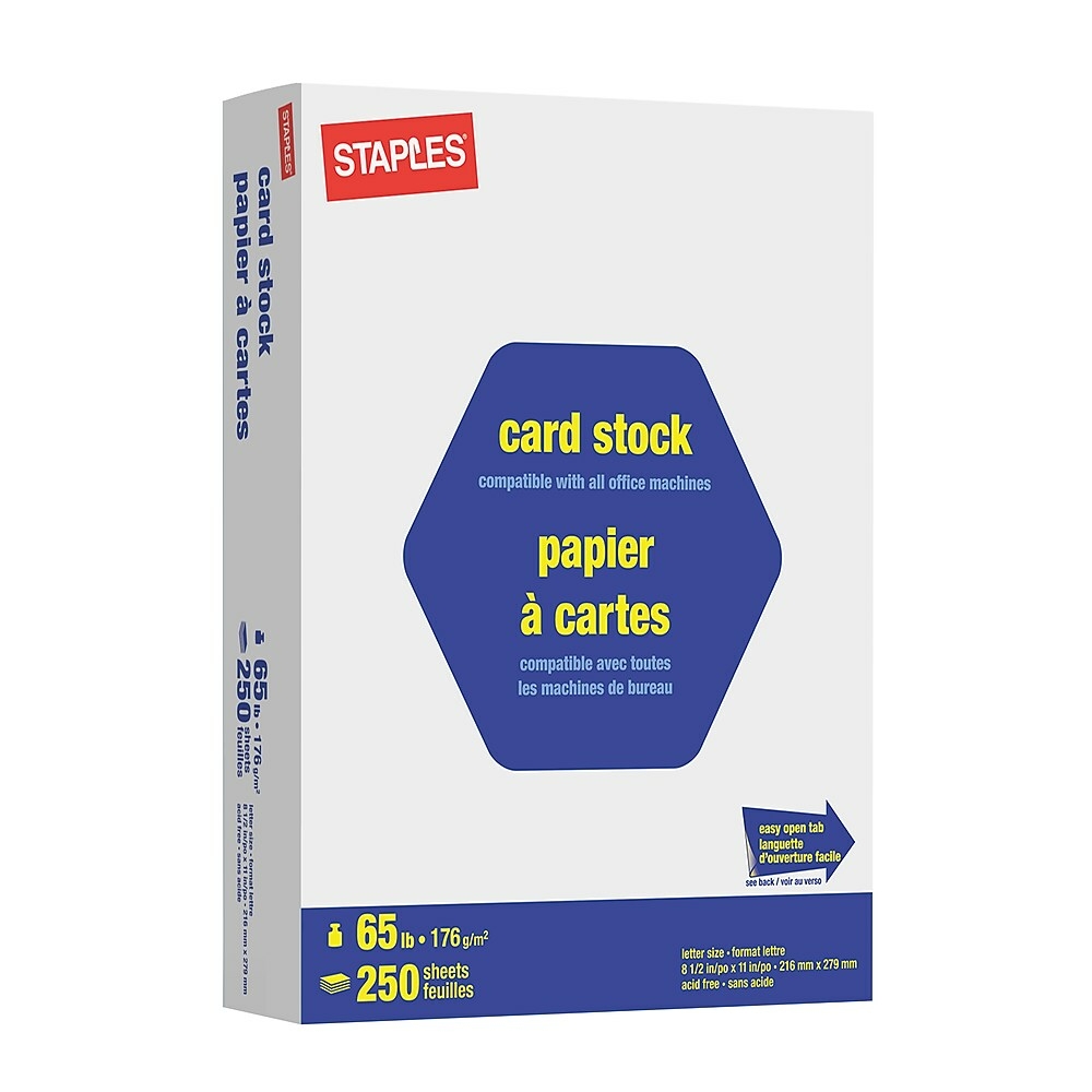  STP16430  Staples Card Stock - 8-1/2 x 11 - White - 250 Sheets