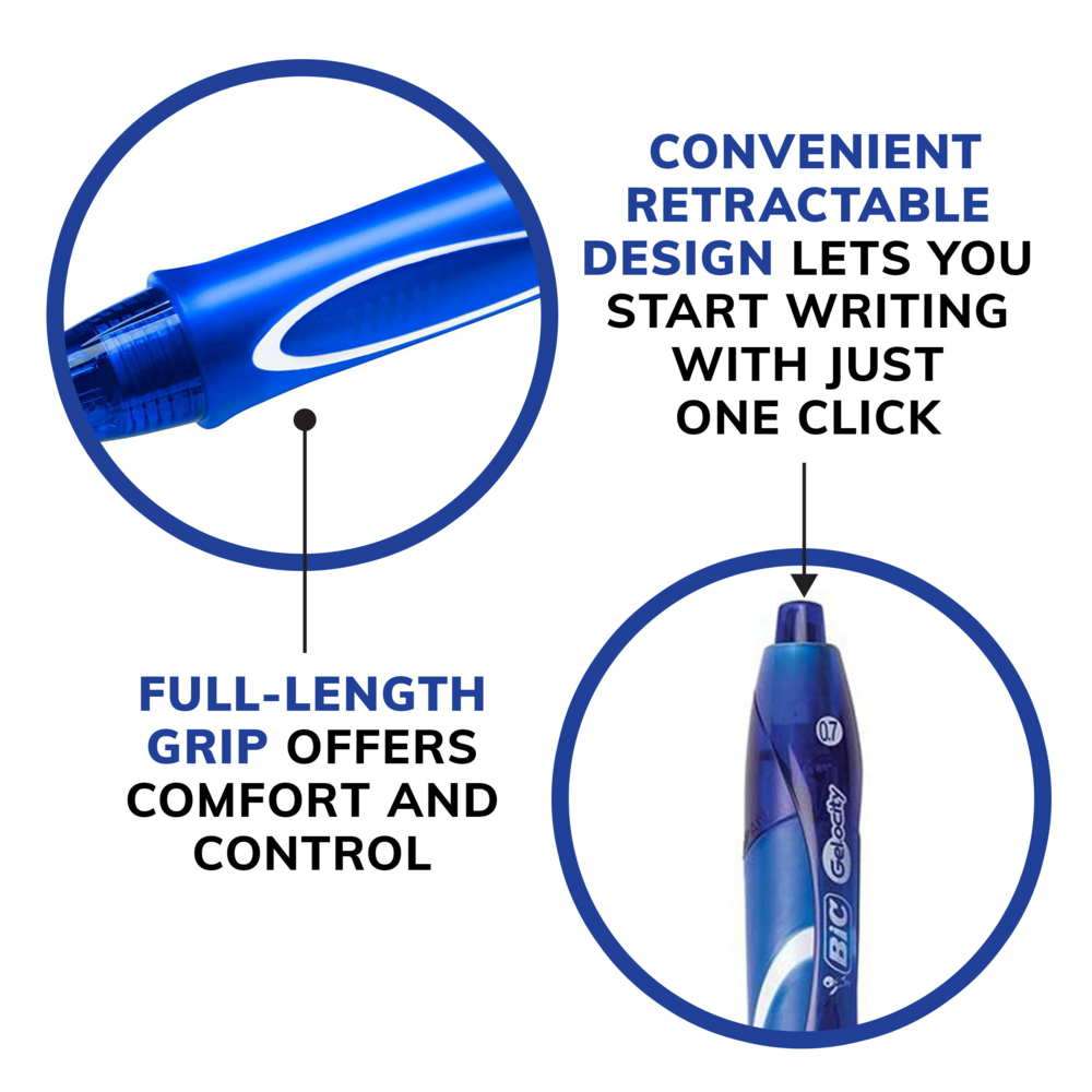  BICRGLCG11BLU  BIC Gel-ocity Retractable Quick Dry Gel Pen - 0.7mm  - Blue - 12 Pack