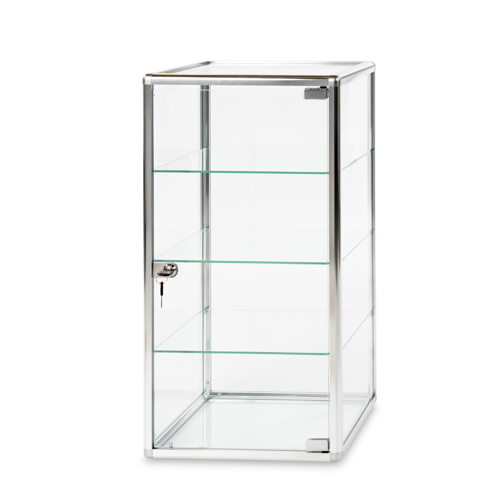 Vitrine en verre trempe 2 tablettes avec serrure