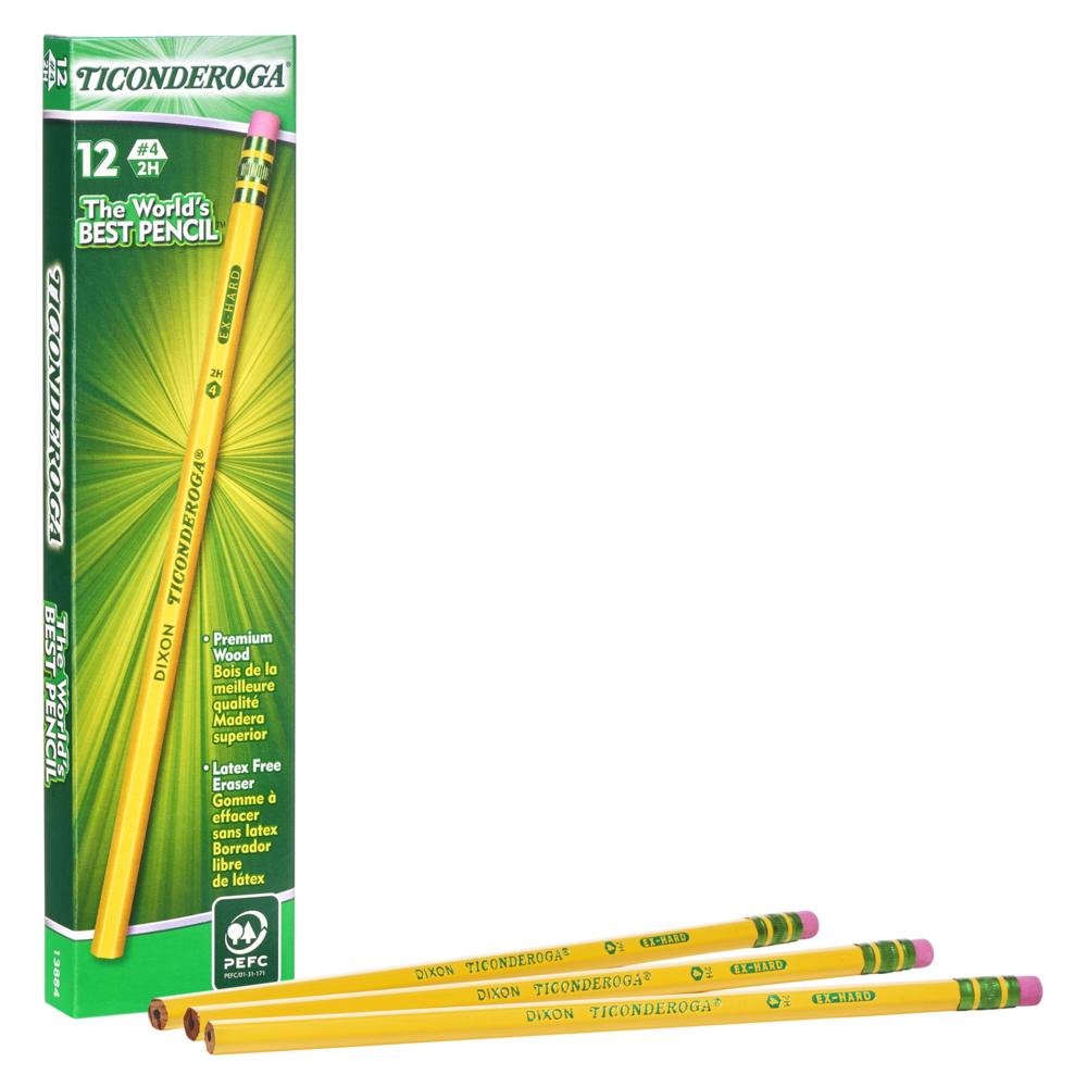 Ticonderoga Wood Pencils Presharpened 4 Lead Extra Hard Pack of 12