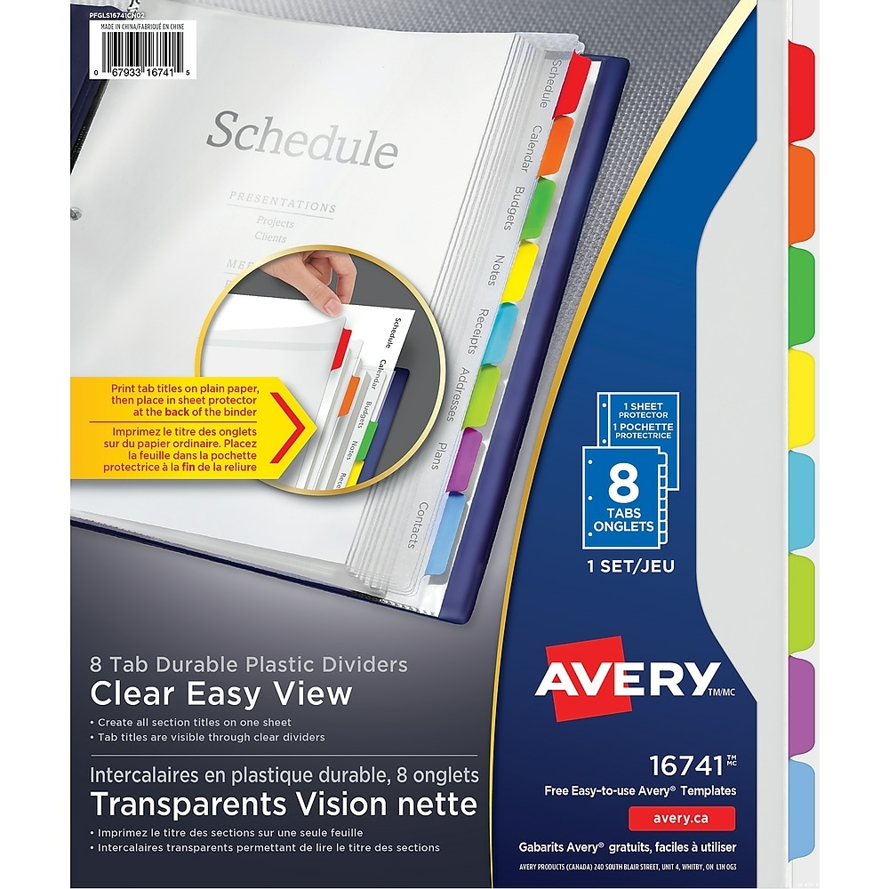  AVE16741  Avery - Séparateurs 8 onglets, paq./1 - multicolore