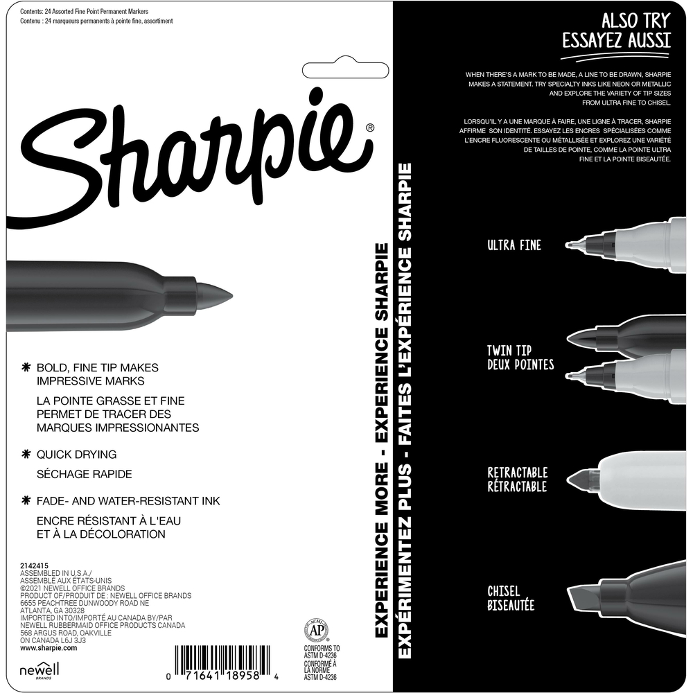 Sharpie Fine Tip Permanent Marker, Fine Bullet Tip, Black, 24/Pack