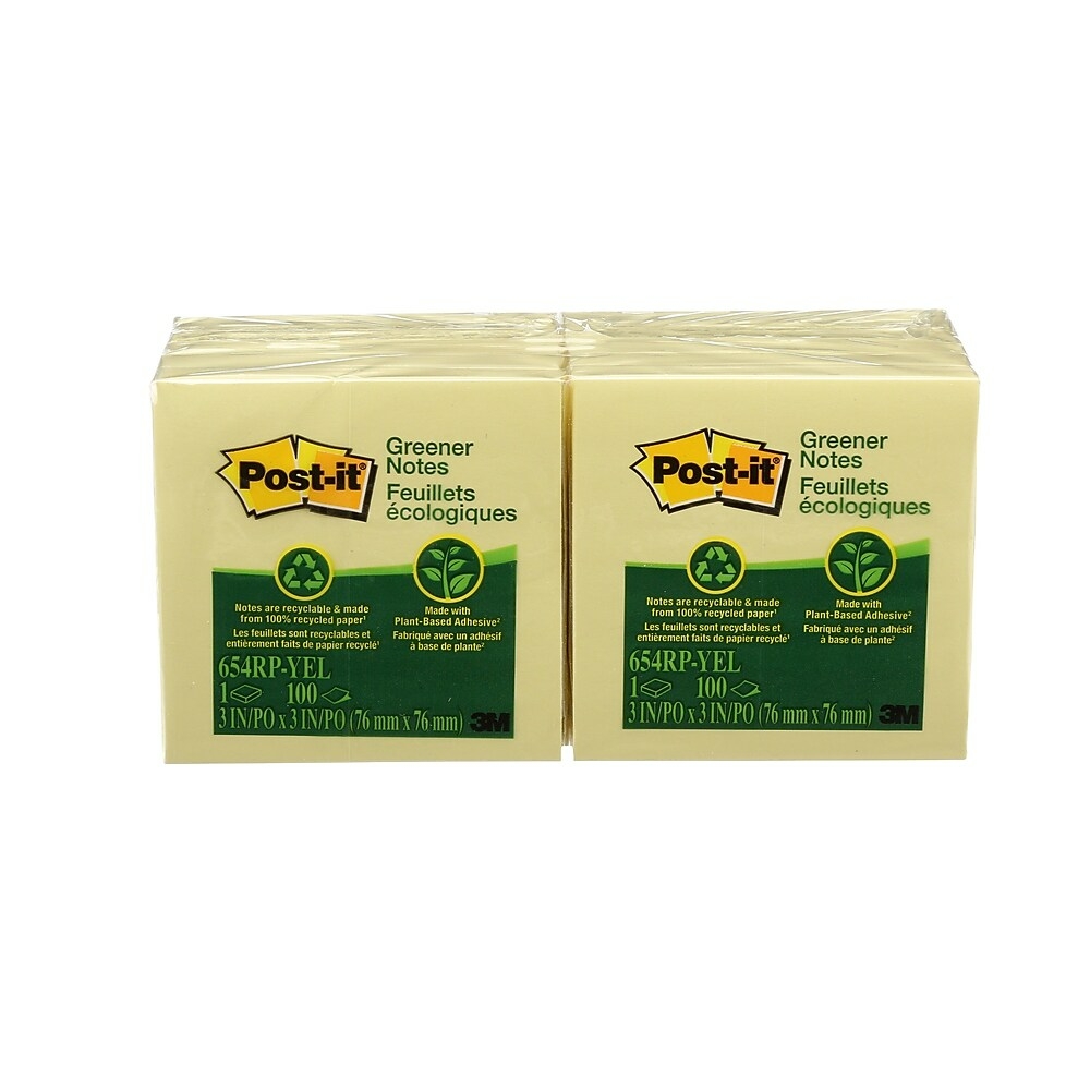 Post-it Greener Notes Recycled Note Pads, Canary Yellow - 12 pads