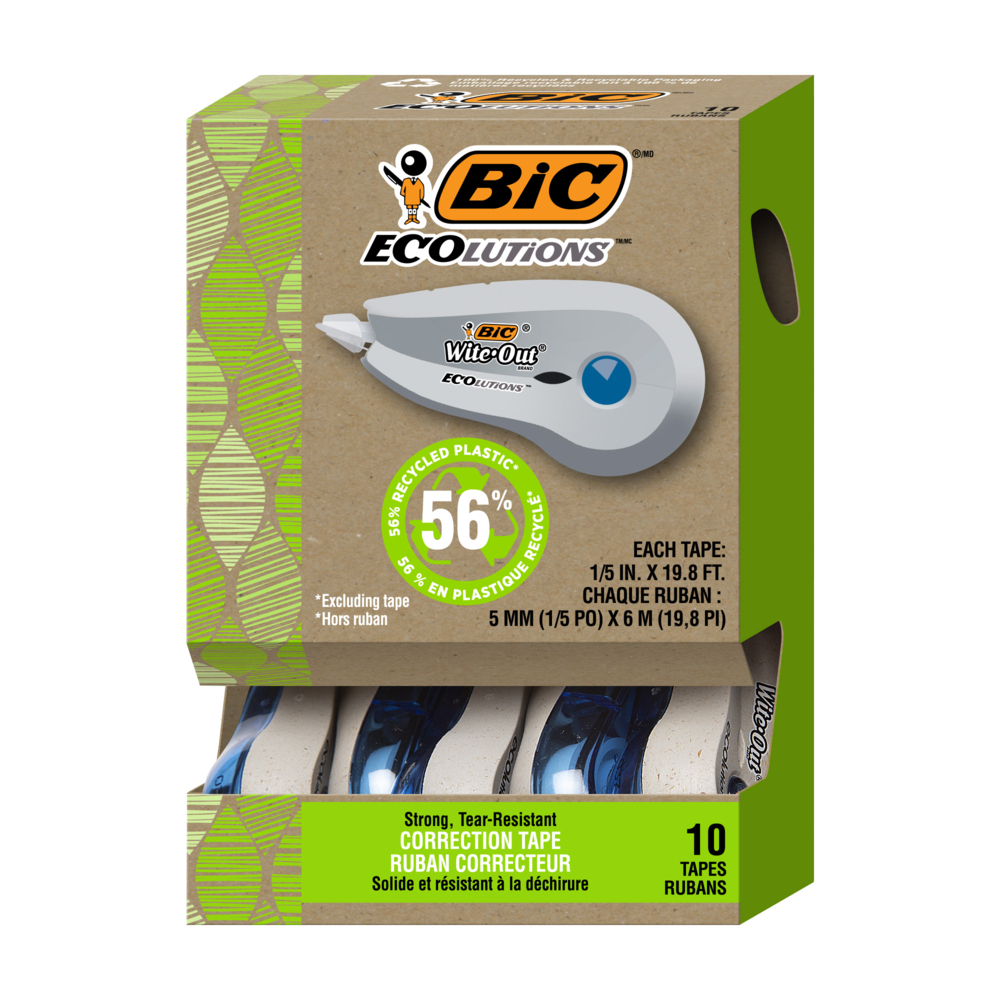  BICWOET10WHI  BIC - Ecolutions Wite-Out ruban correcteur - 6  mètres - paquet de 10