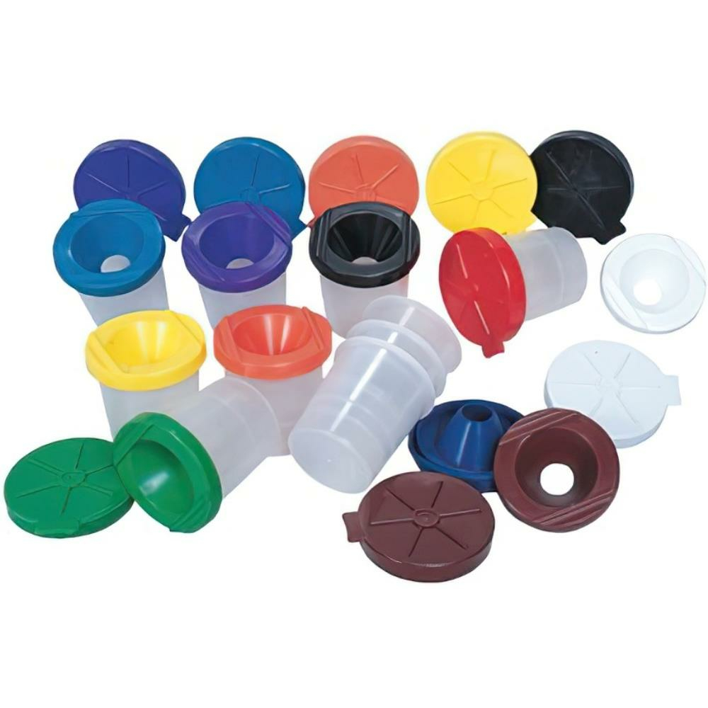 No-Spill Round Paint Cups With Colored Lids, 3 Dia., 10 Per Pack