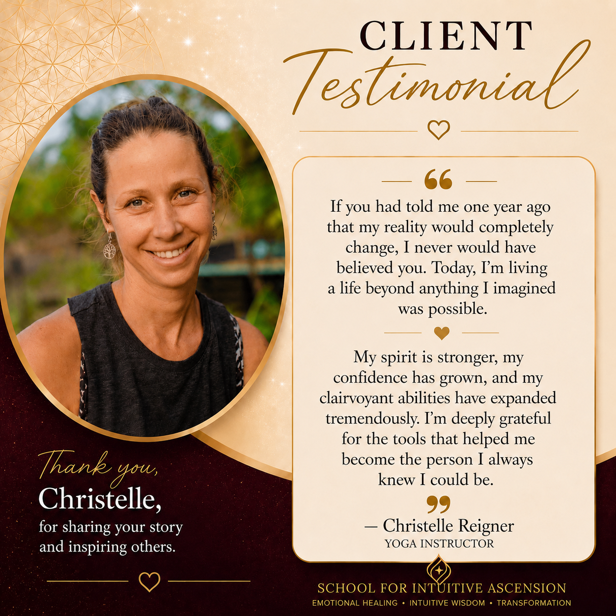 Christelle, member of the School for Intuitive Ascension community