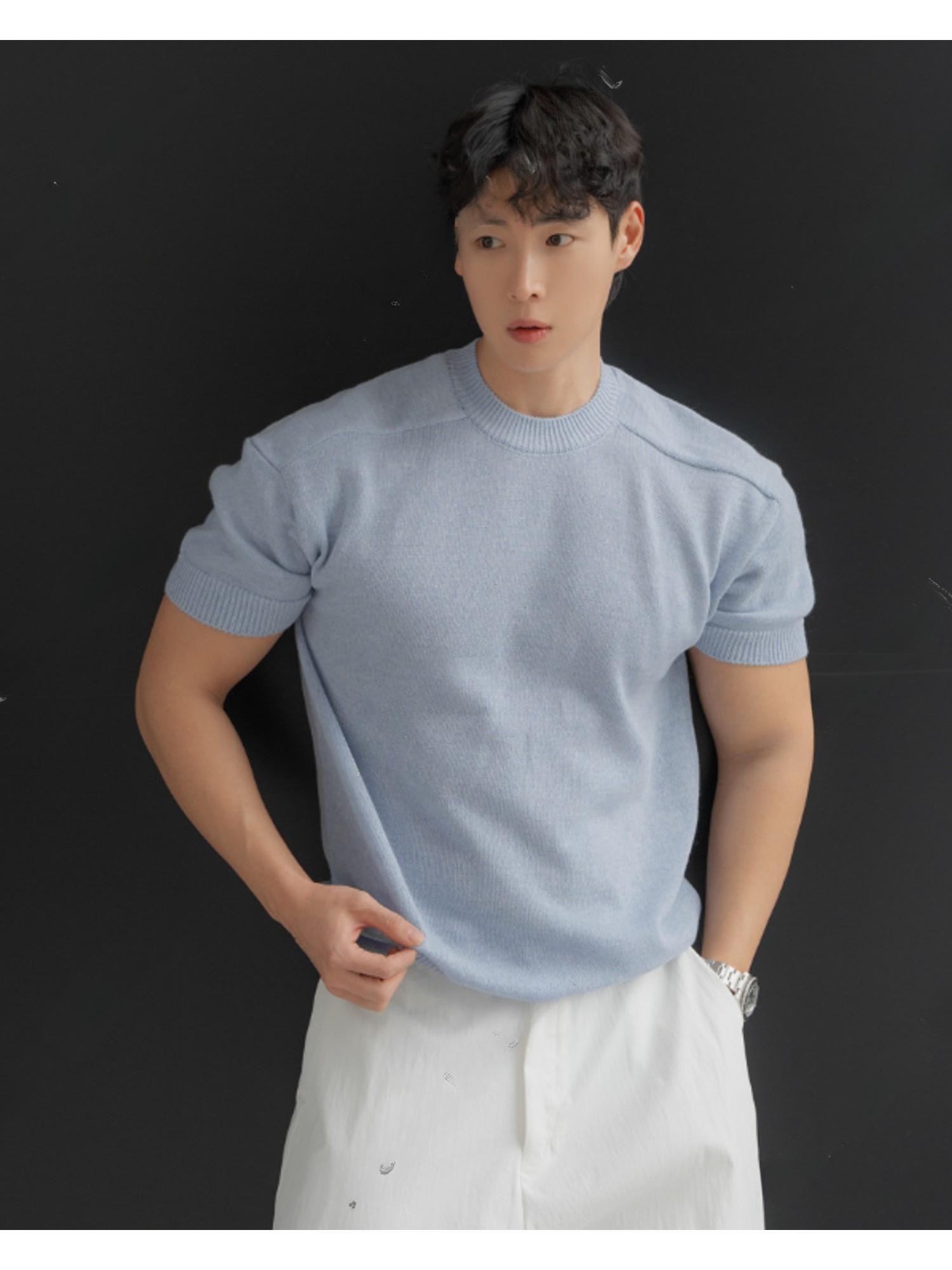 로프 린넨 반팔 니트