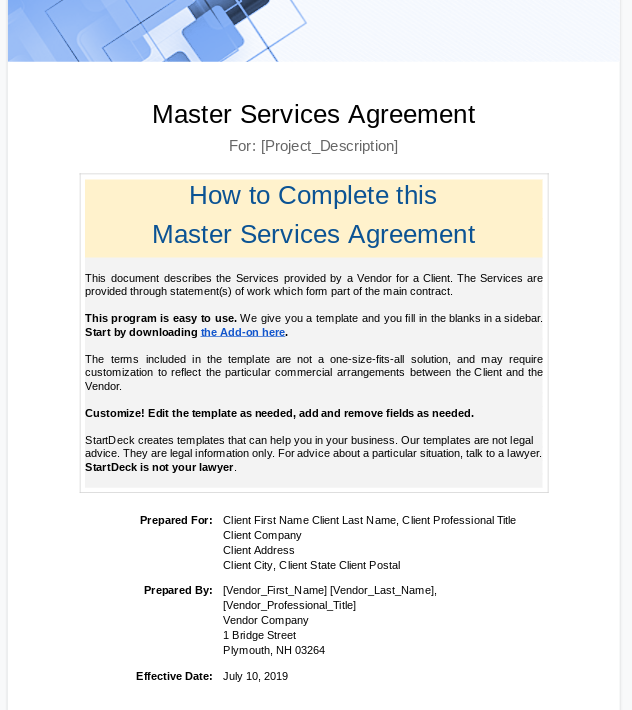 Msa Agreement Template