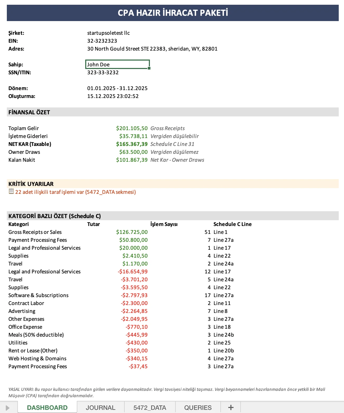 CPA Hazır Excel Export