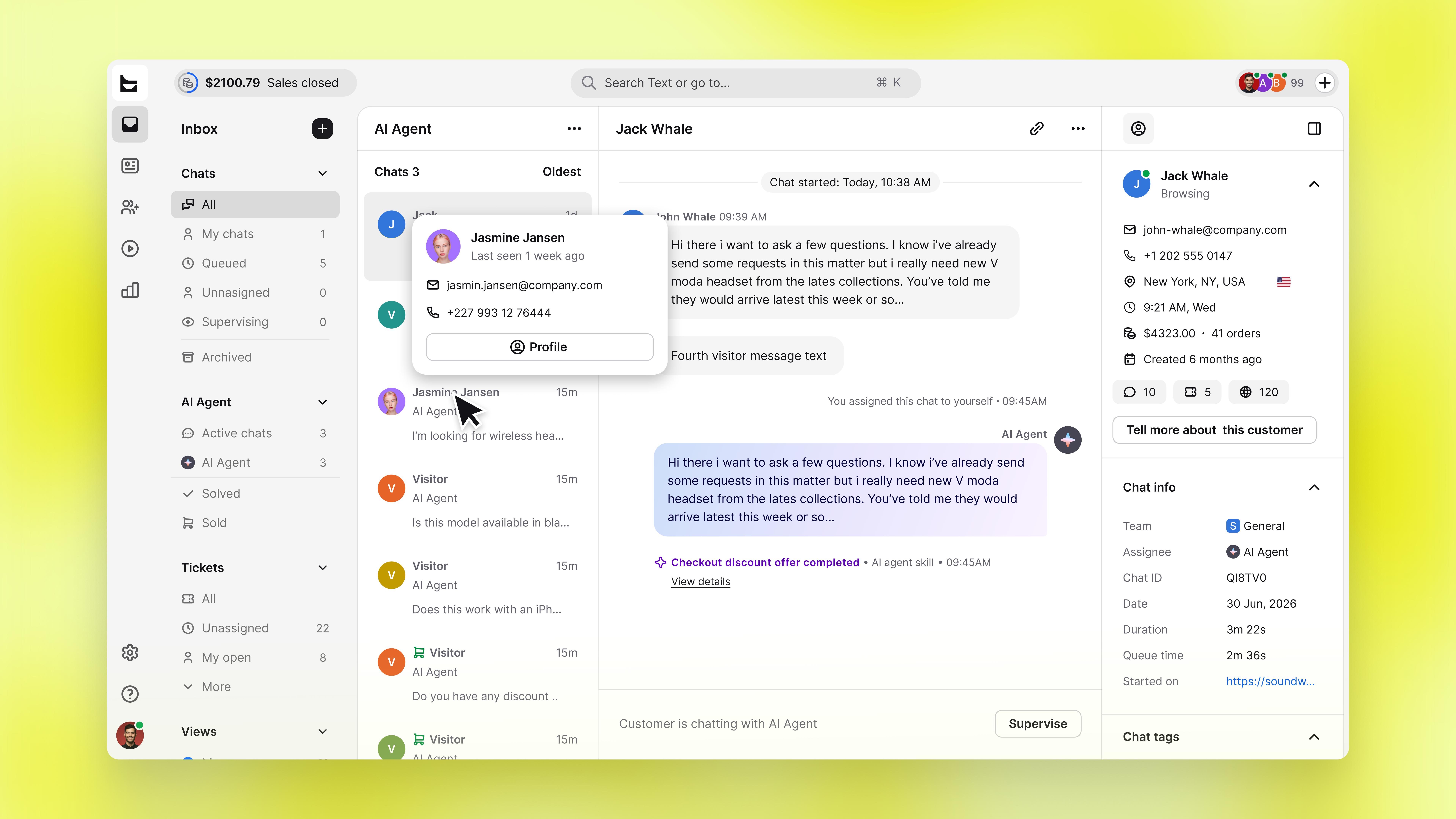 Customer card view in Text app