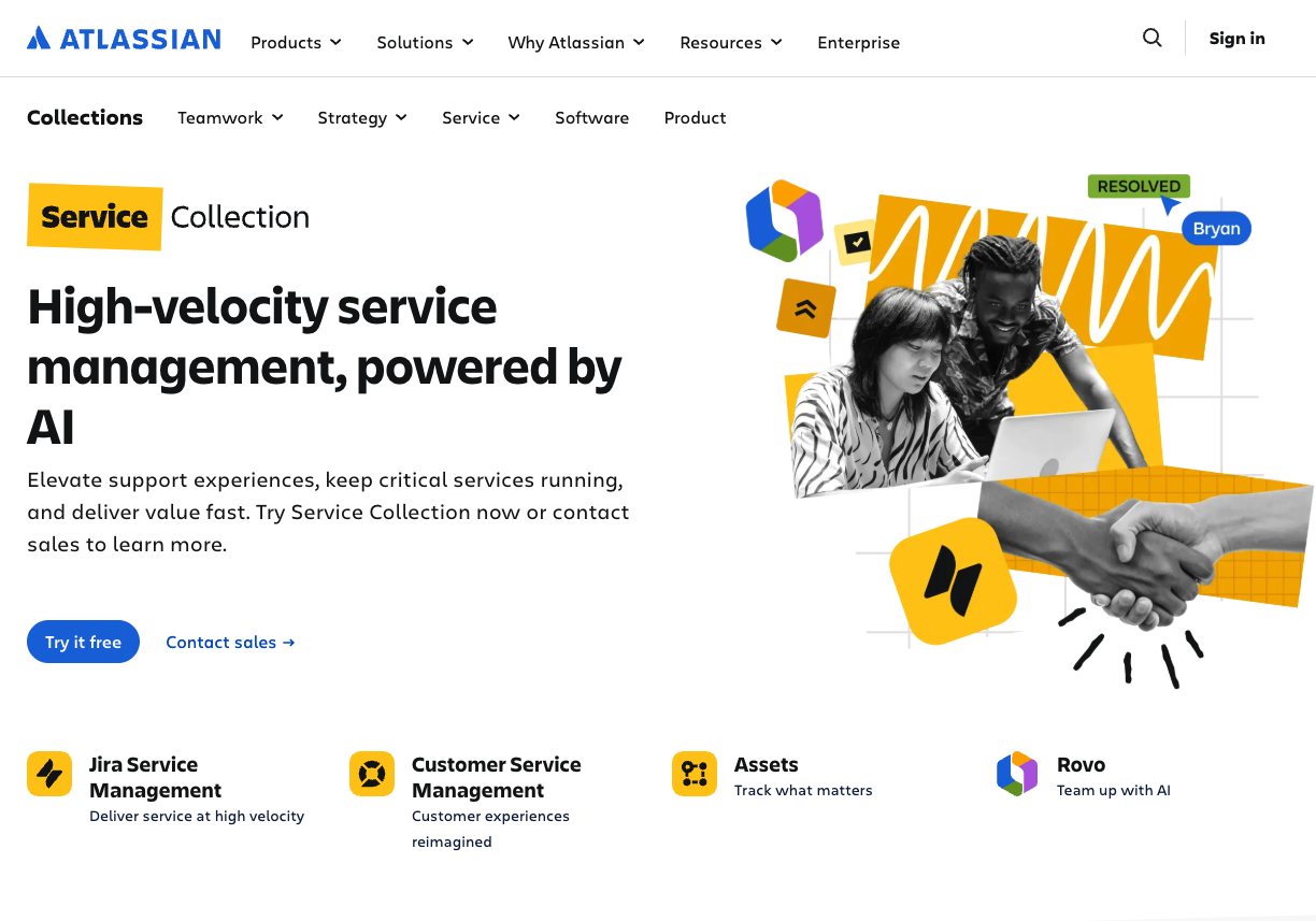 Atlassian Jira Service Management page for AI-powered IT service management