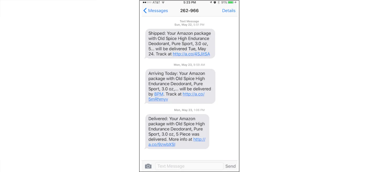 Status of amazon package ecommerce sms