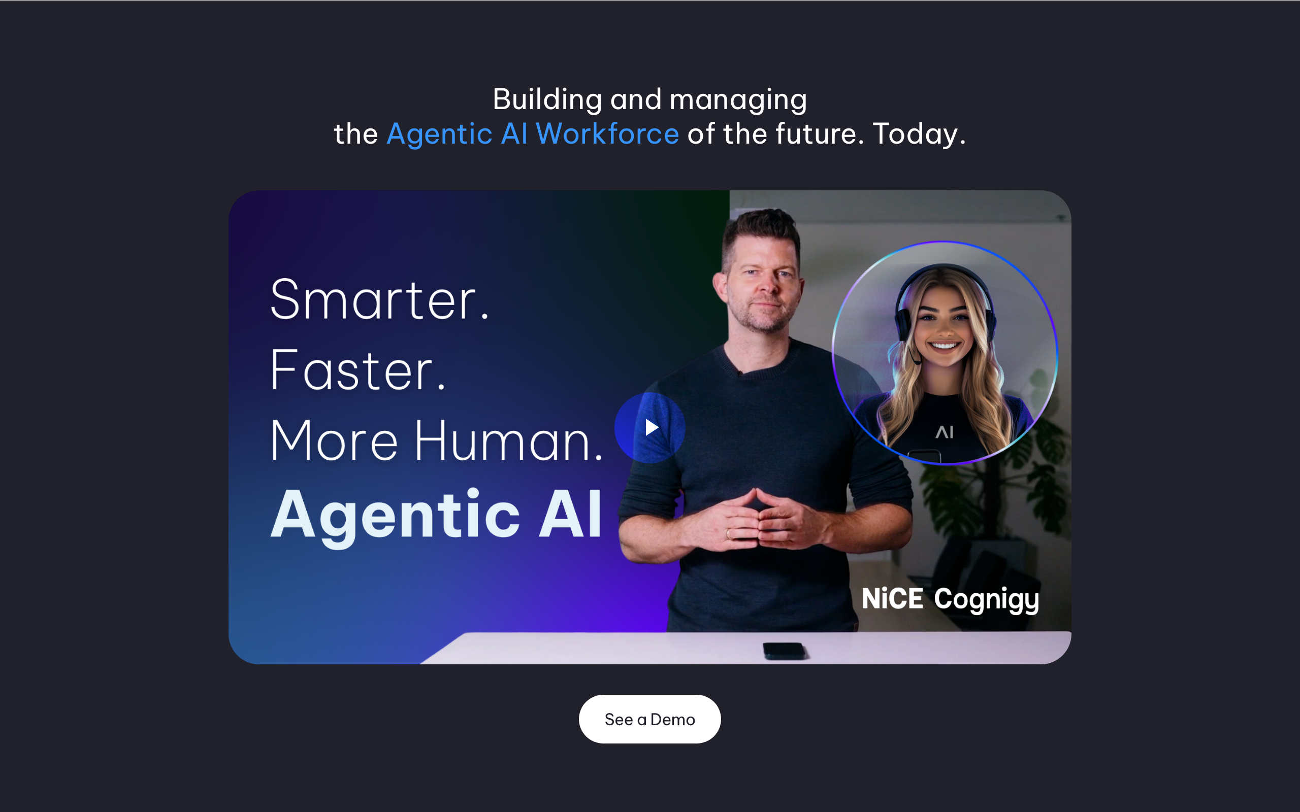 NiCE Cognigy homepage for enterprise customer service AI and AI agents, featuring a hero banner, product highlights, customer logos, performance stats, case studies, awards, and news sections.