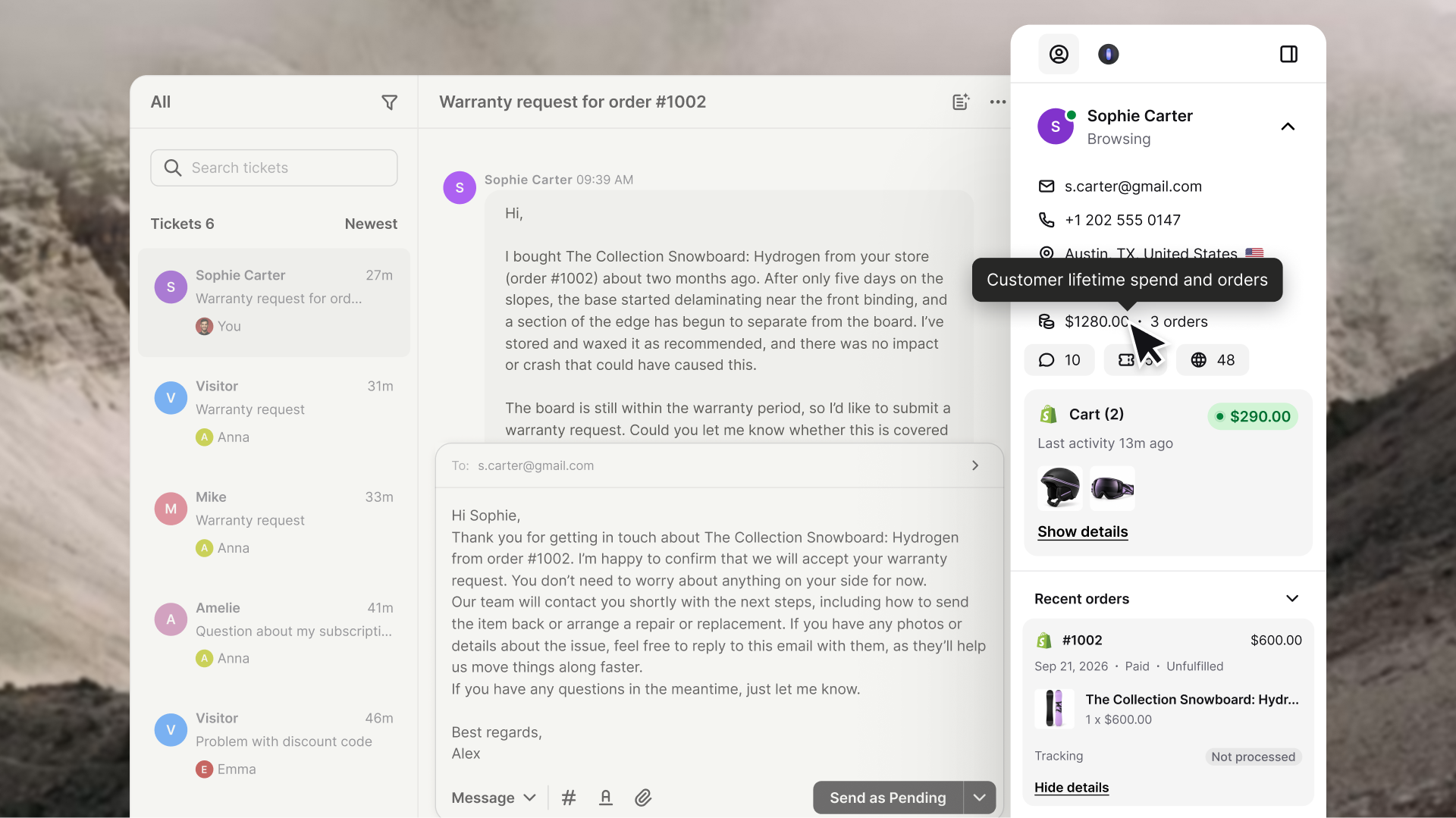 order context in tickets