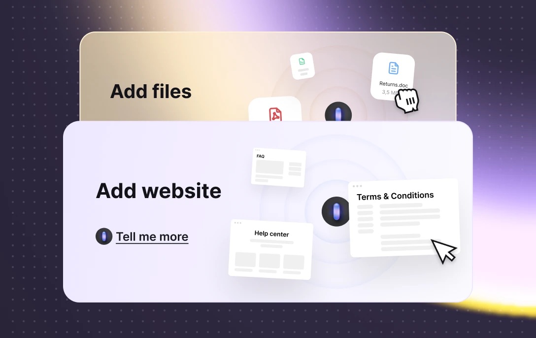 Options to add files or website content as sources in the Knowledge hub.