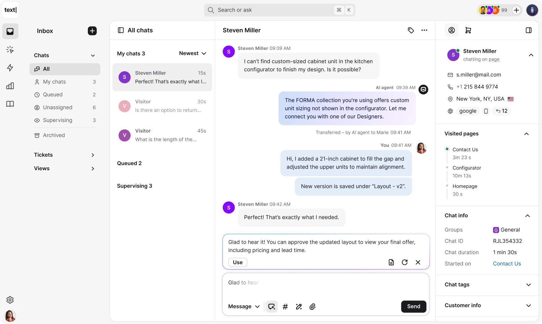 Text App interface showing All chats view in the Inbox section.