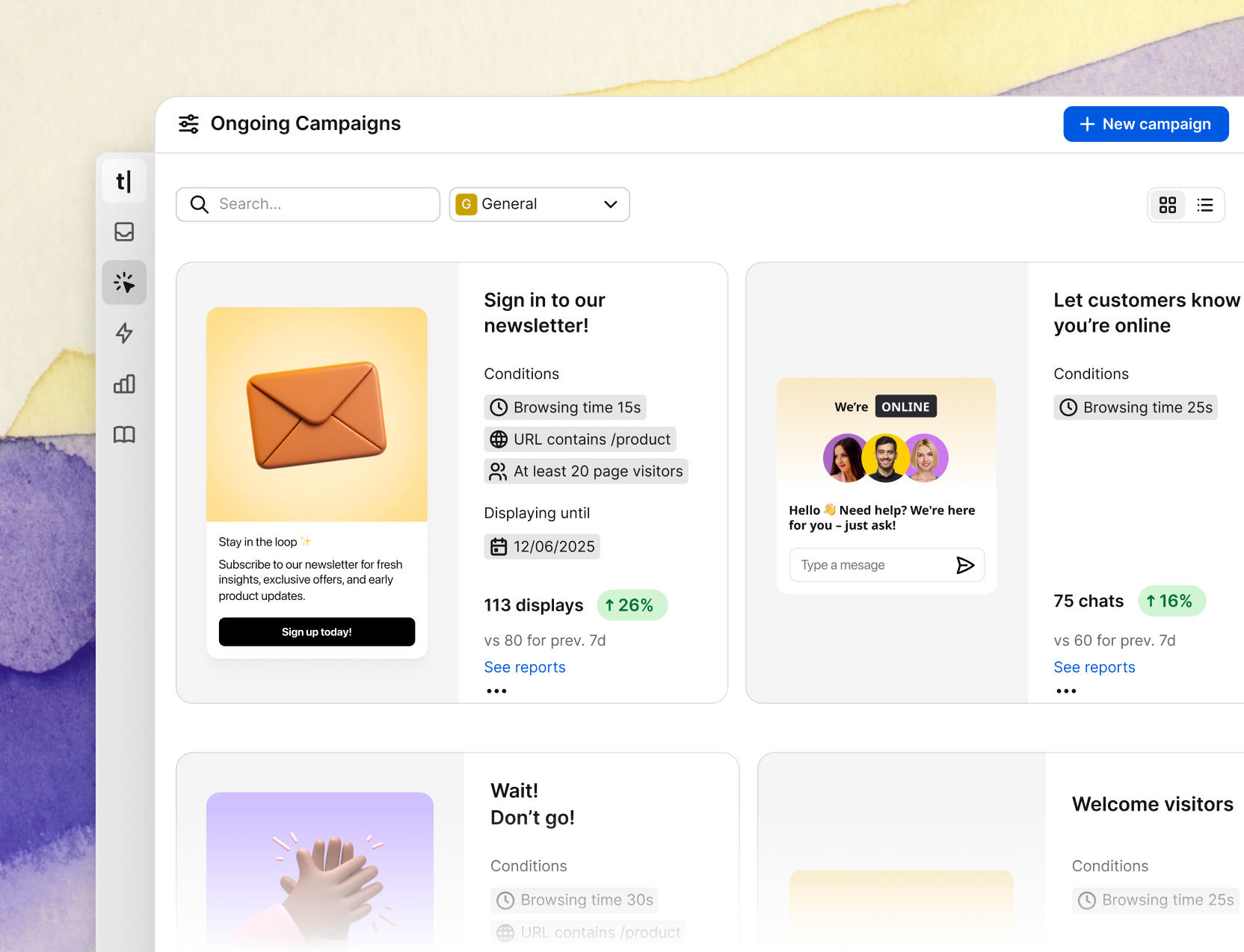 Text App interface showing ongoing campaigns.