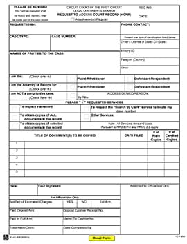 An example of the type of form often needed when attempting to collect court records. The above example is Hawaii’s Family and Court Record Request form.