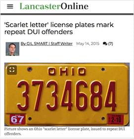 Ohio has issued so-called “scarlet letter” license plates to OVI offenders since 1967. Though not strictly implemented until a 2004 law made it mandatory, MADD reports a drop in overall OVI arrests, despite an increase in population between 20014 and 2012. 