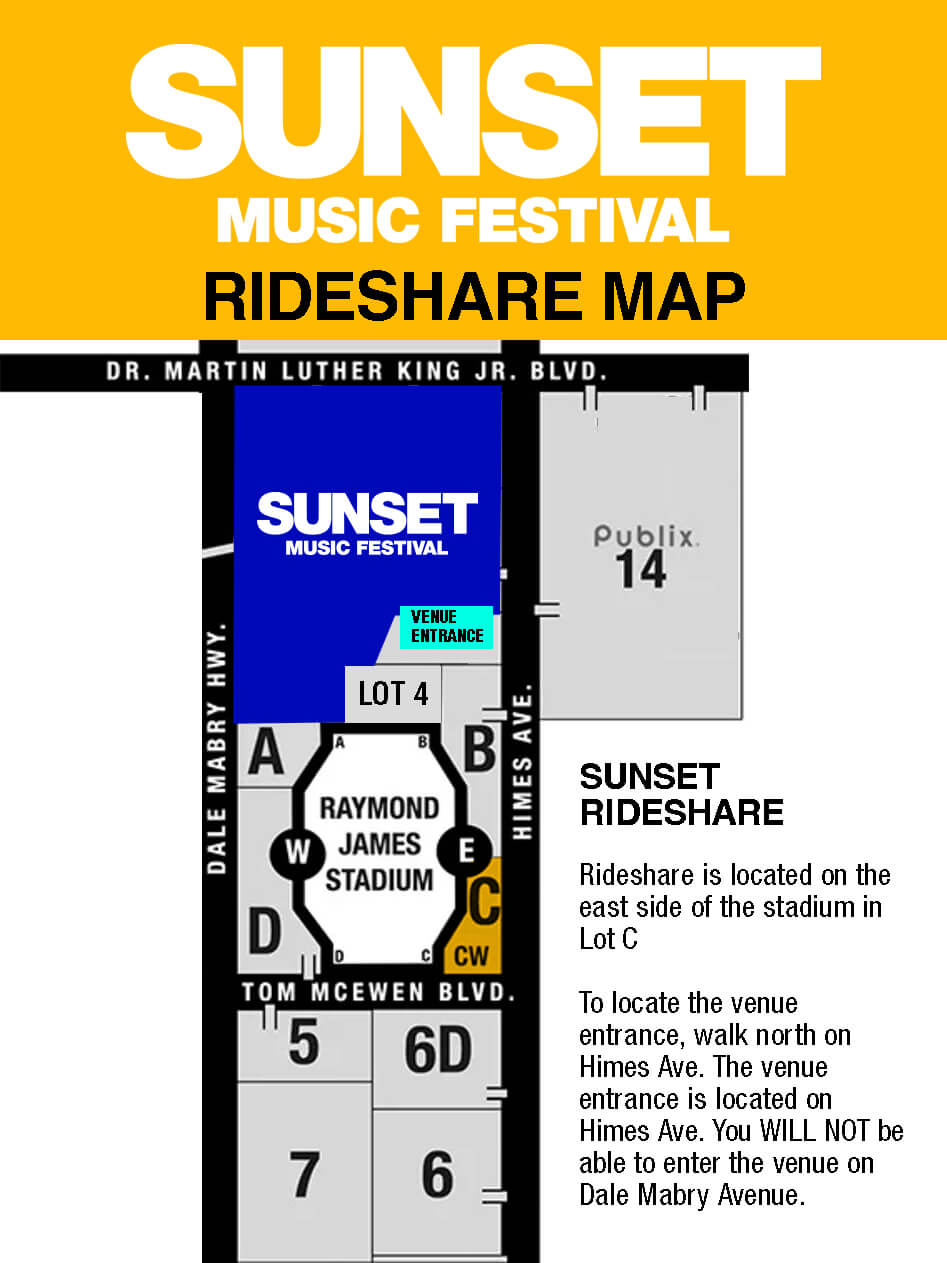 sunset music festival 2022 rideshare map