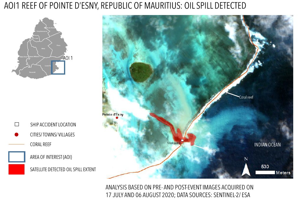 模里西斯海上漏油（圖／OCHA Southern & Eastern Africa推特）