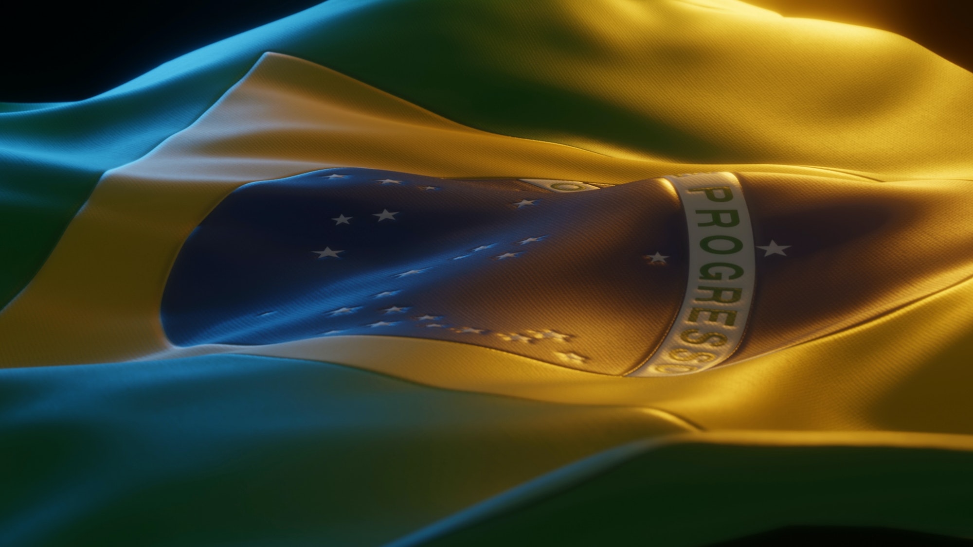 Brazil Flag Close up Low Angled Perspective