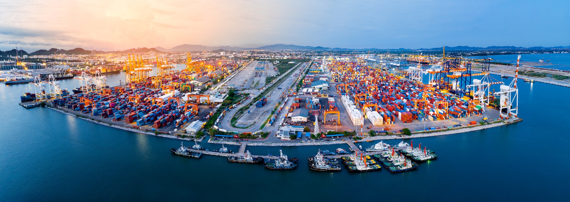 Shipyard Cargo Container Sea Port Freight forwarding service logistics and transportation.