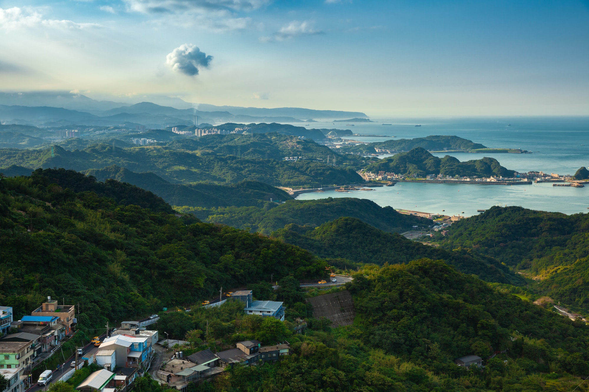 Sunset view of the ocean coastline of Taiwan seen from Jiufen village, Taipei.