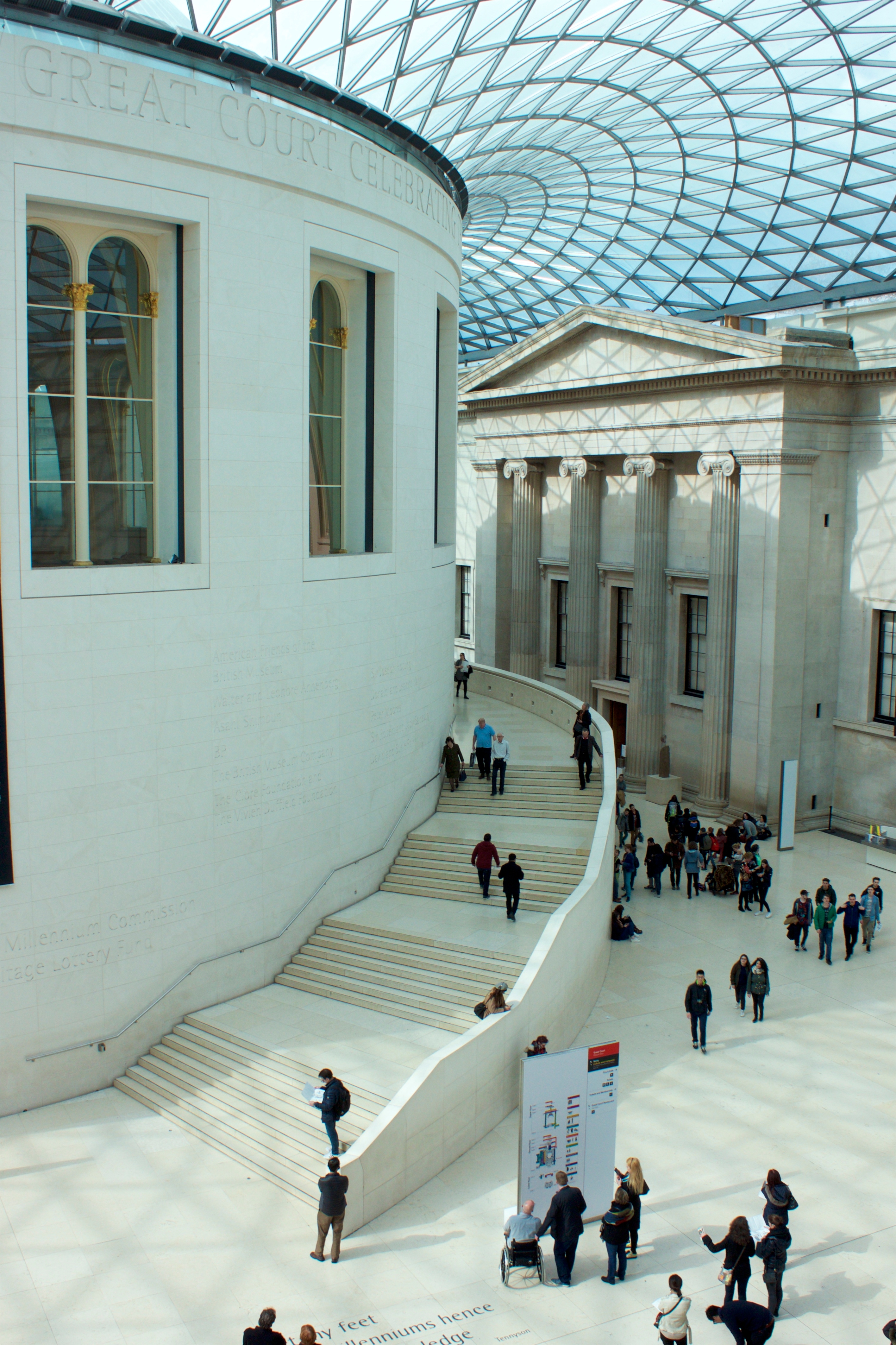 Looking down on Tourists in British museum in London