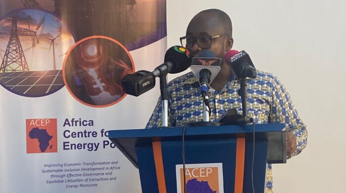 Kodzo Yaotse (Policy Lead - Petroleum & Conventional Energy, ACEP) delivering the Statement to the media.
