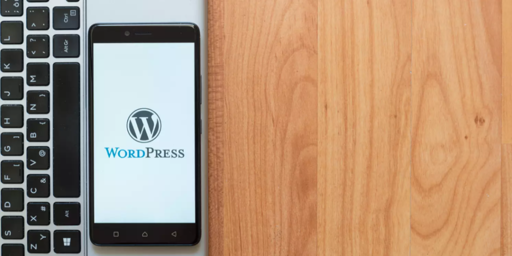 Image of a phone with a wordpress logo on the screen