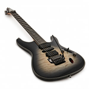 Ibanez JIVA10 Nita Strauss Signature in Deep Space Blonde lying face up with bout at the forefront 