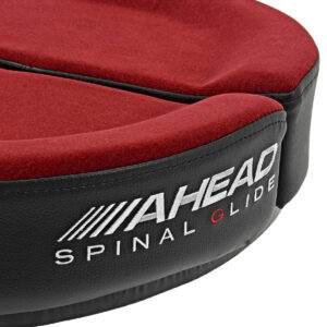 A close up of the seat of the Ahead Spinal G Drum Throne with Base, Red