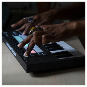 The Novation LaunchKey Mini MK3 being used