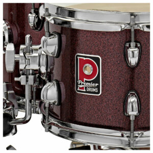 Premier Revolution kit in red sparkle, a close up of the Premier logo