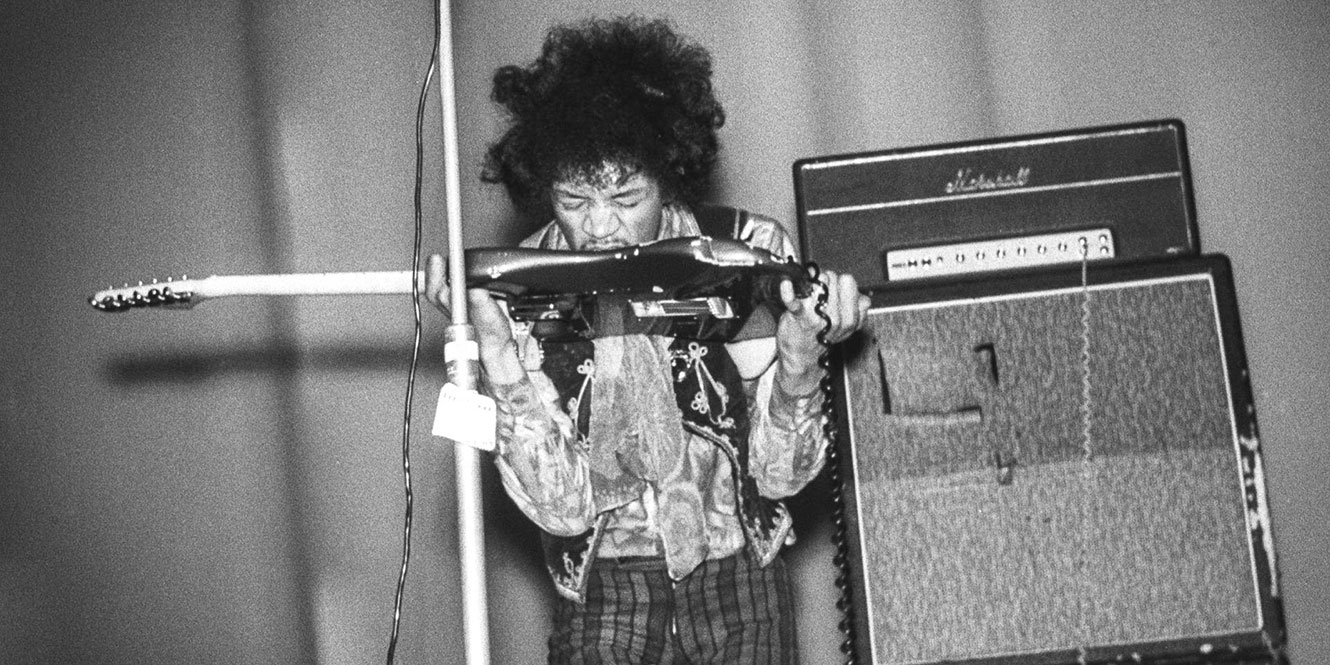 Jimi Hendrix with black Monterey Strat in Helsinky, Finland, 1967