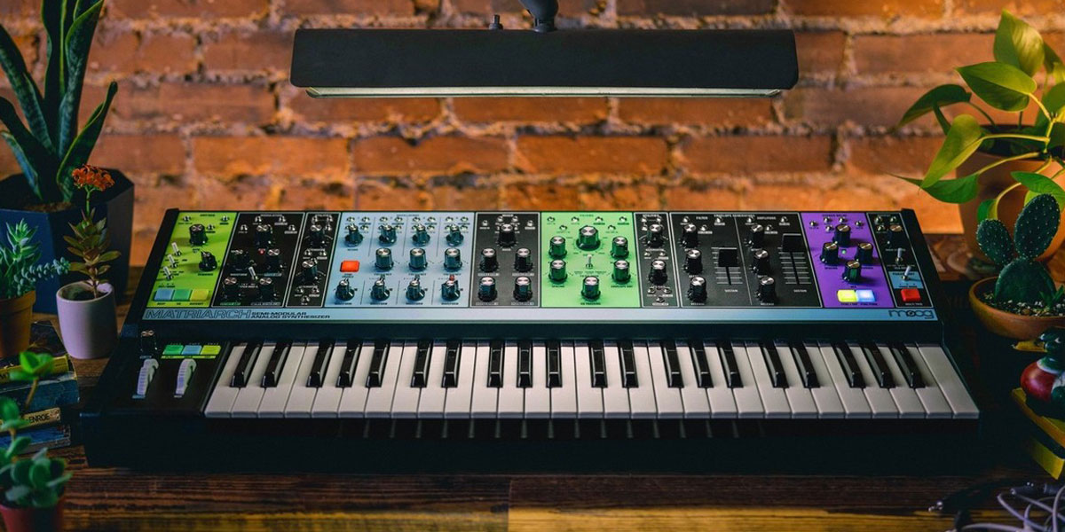 The Moog Matriarch synthesizer on a desk