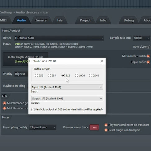 Setting the buffer size in FL Studio