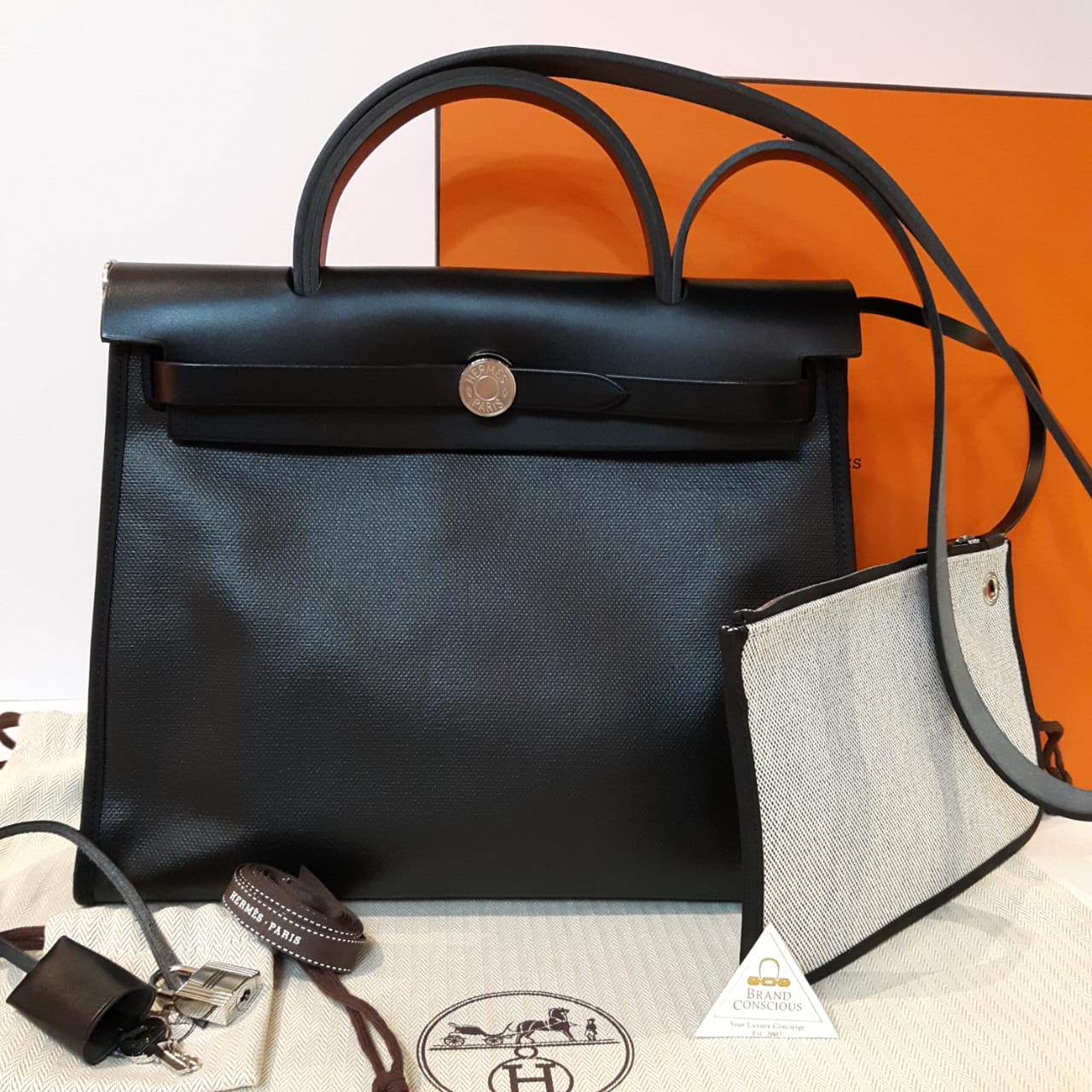 Hermes Herbag Zip 31 Waterproof Coated Canvass Noir (Black) Swift Black PHW  - BrandConscious Authentics