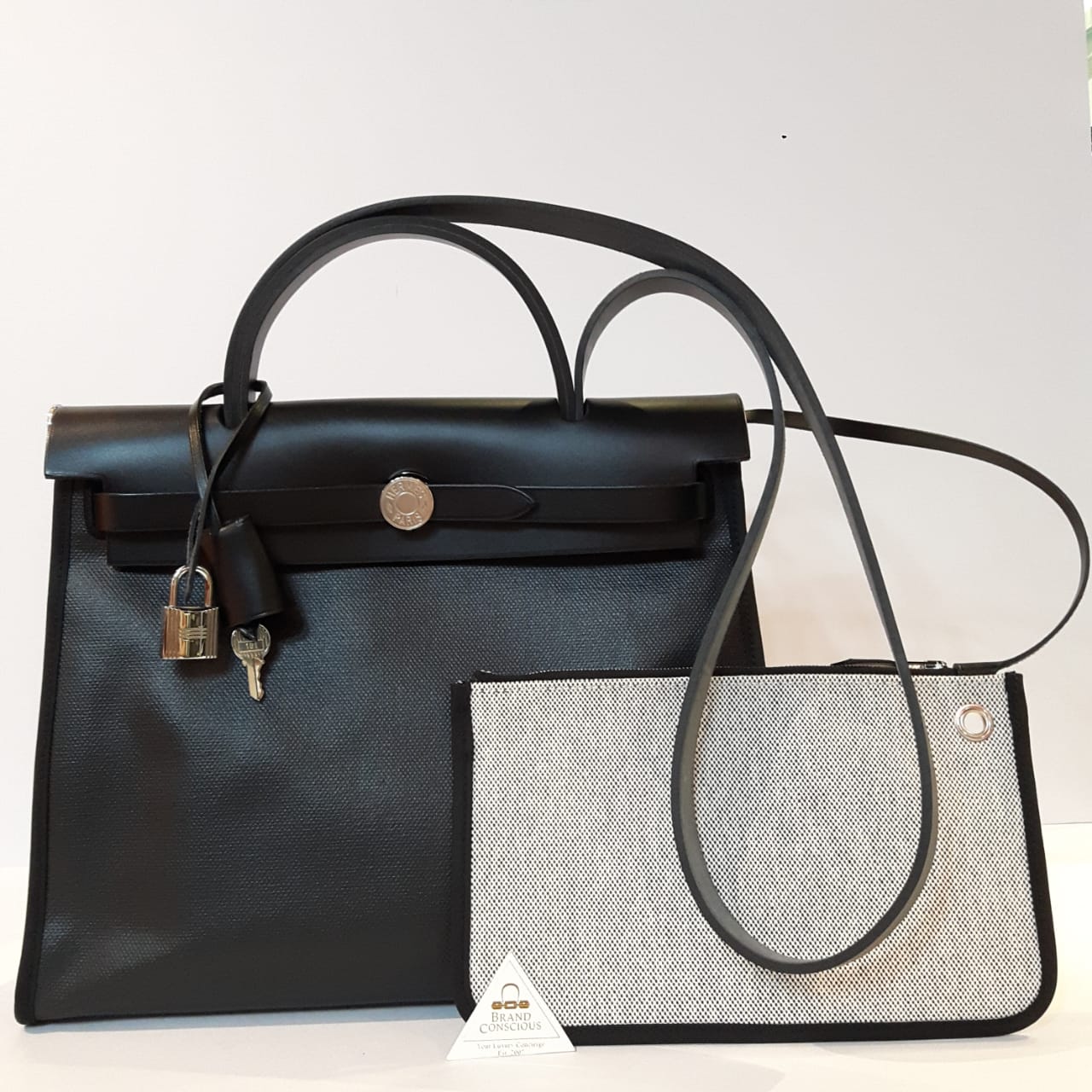 Hermes Black/Blue Sapphire Coated Canvas and Leather Limited Edition Herbag  Zip 31 Bag