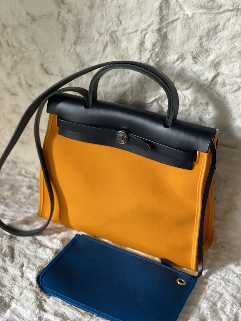 HERMES Tri-Color Jaune d'Or / Blue Izmir / Blue Royale Herbag Zip 31 PM -  BrandConscious Authentics