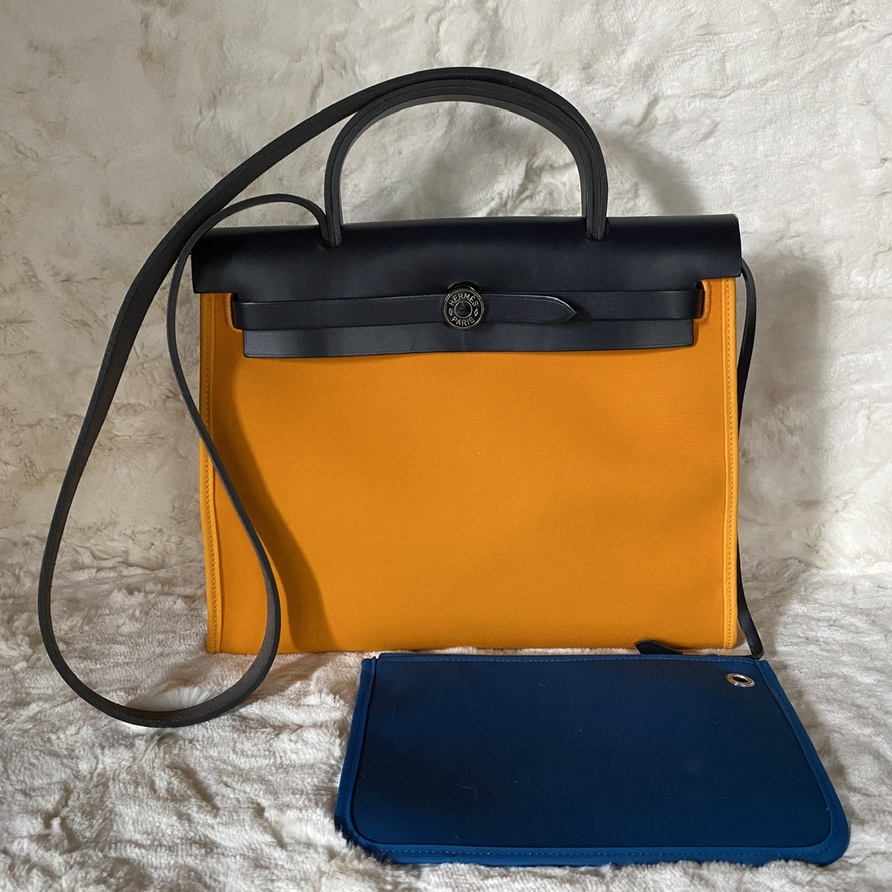 HERMES Tri-Color Jaune d'Or / Blue Izmir / Blue Royale Herbag Zip 31 PM -  BrandConscious Authentics