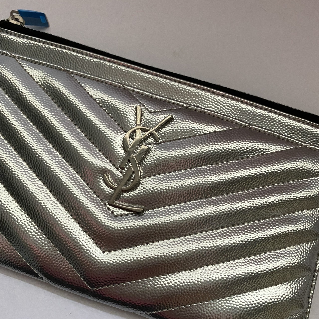 Saint Laurent Monogram YSL Metallic Quilted Bill Pouch Wallet