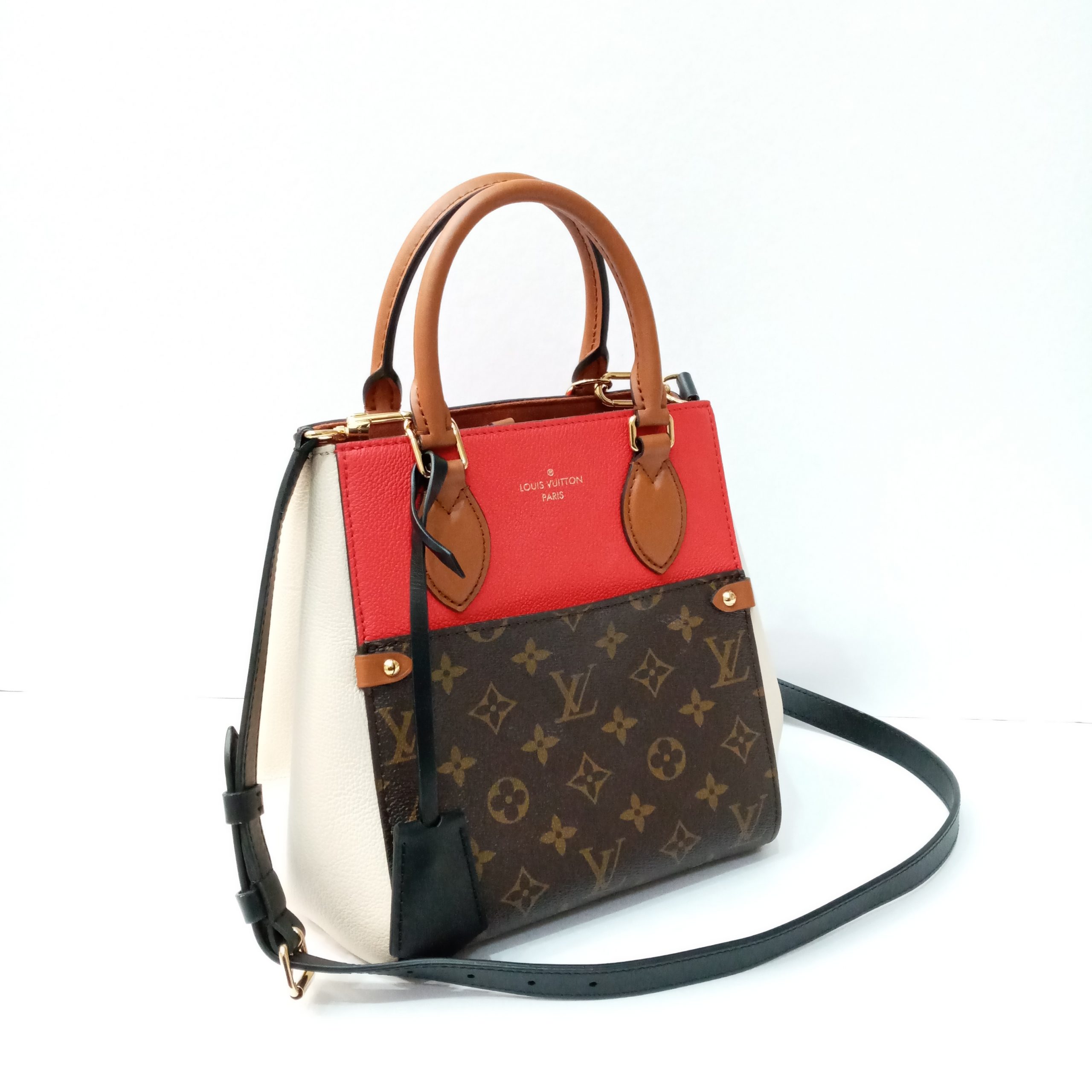 Louis Vuitton Fold Tote Shoulder Bag Monogram Red Brown Cerise